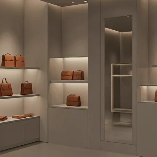 Orderly luxury boutique shelving.